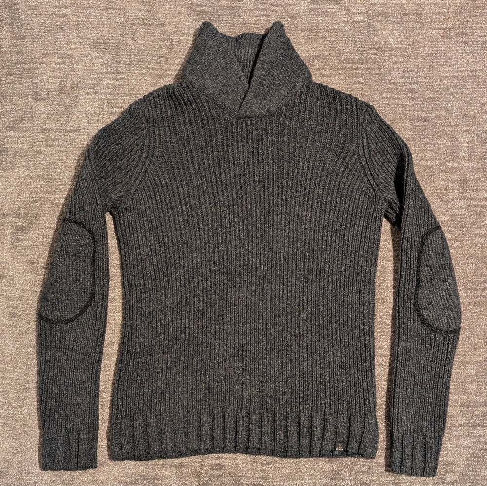 Prana Onyx Cowl Neck Elbow Patch Cable Knit Sweater